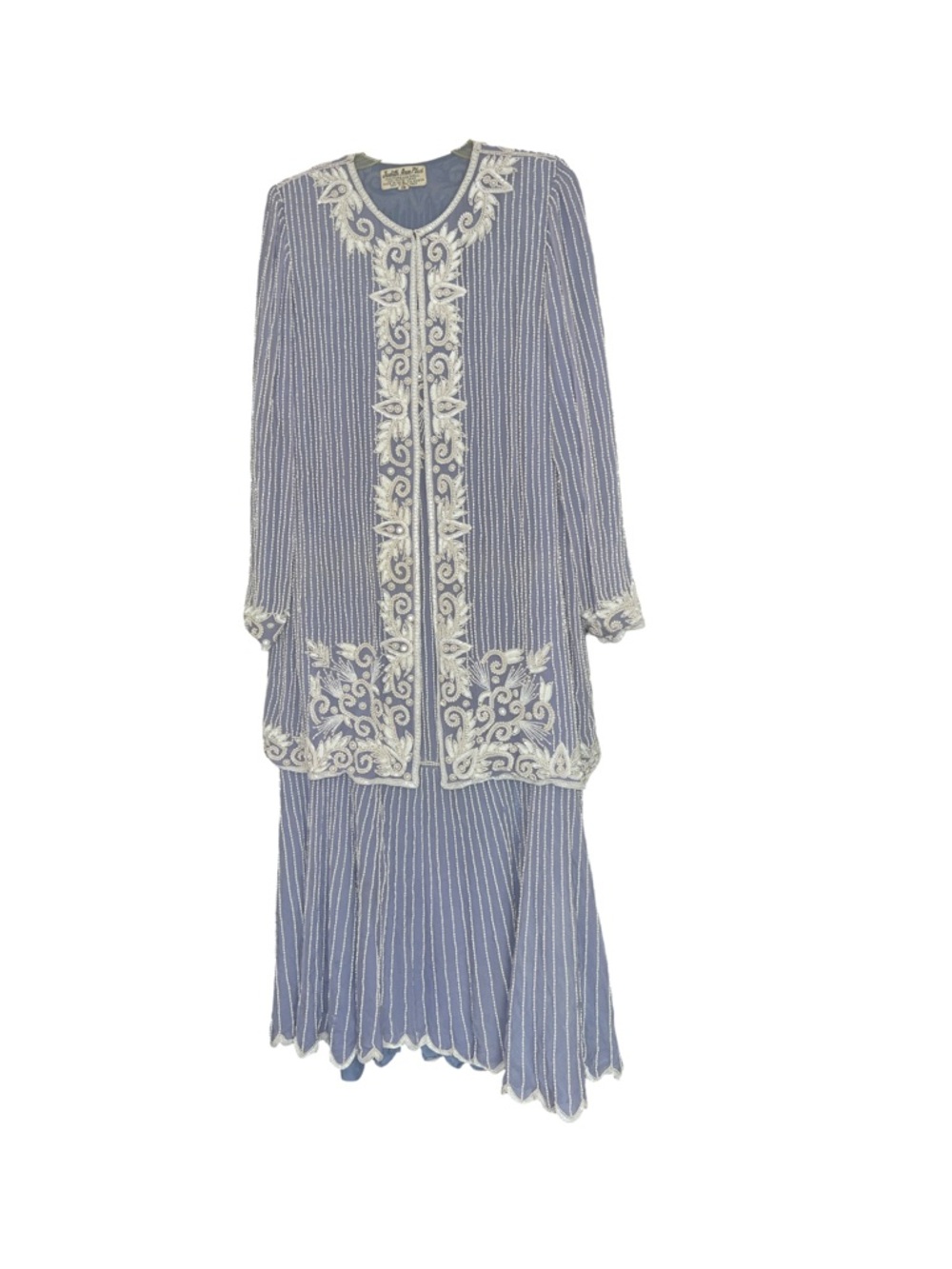 Judith Ann Plus Beaded Pearl Jacket Dress Belt 3 piece Silk Light Purple 1X